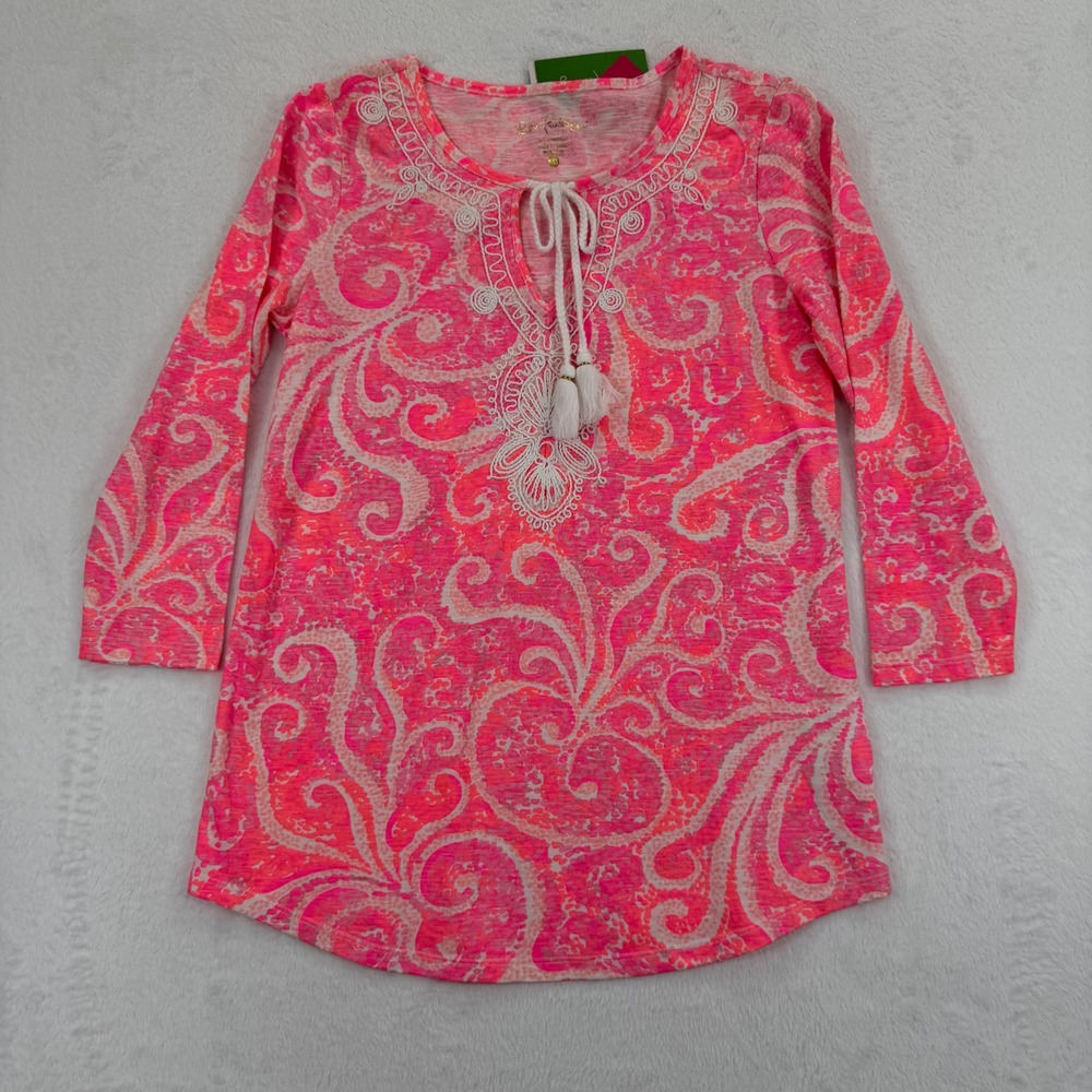 Lilly Pulitzer Holly Top XS Pink Pout Paisley Long Sleeve Tunic Top NWT‎
